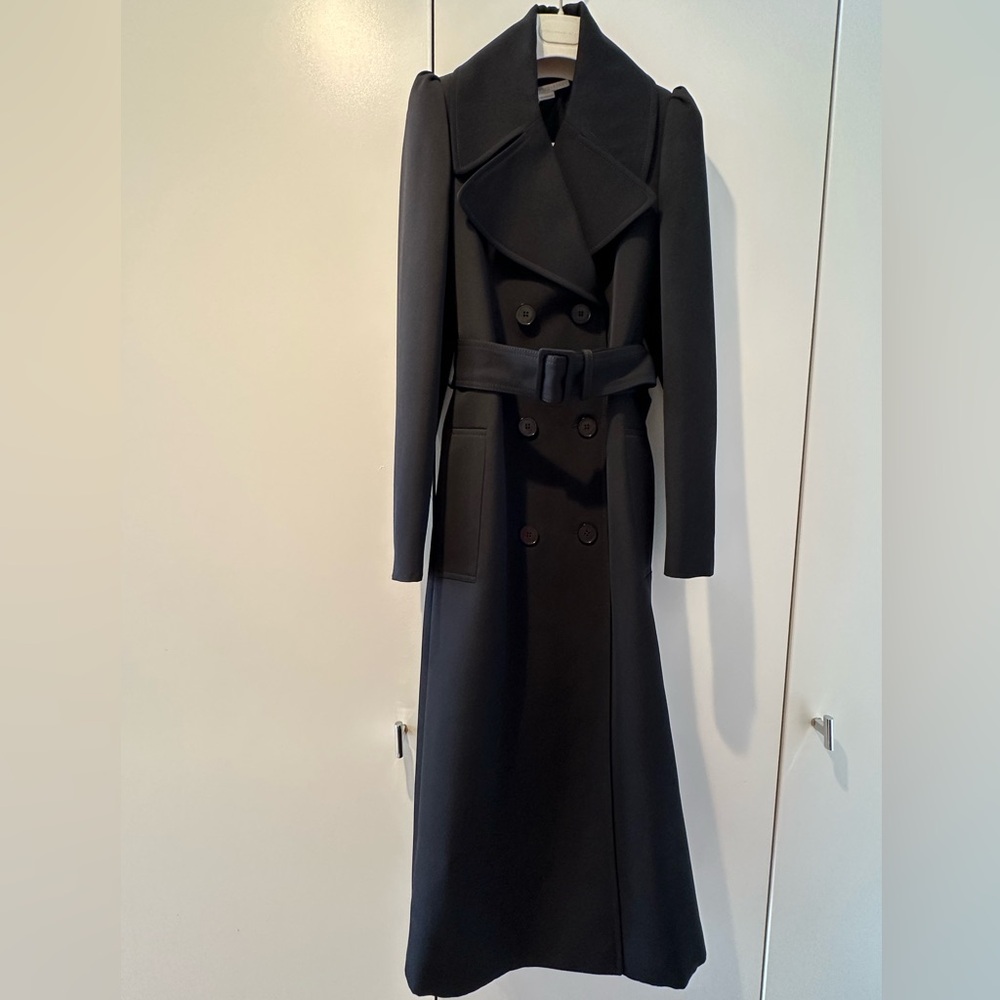 Black Trench Coat with Belt and Wide Collar